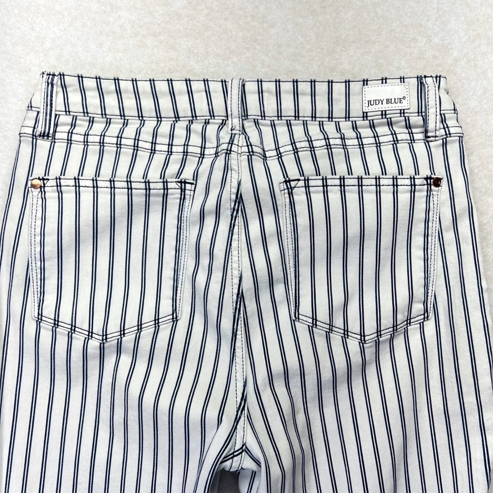 Judy Blue Super Flare Jeans Womens 15/32 White Navy Striped High Rise Western - Picture 8 of 16